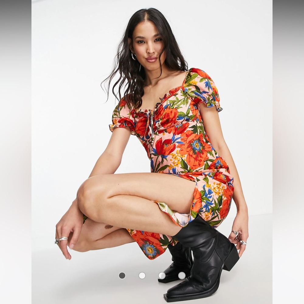 Topshop Floral Puff Sleeve Dress